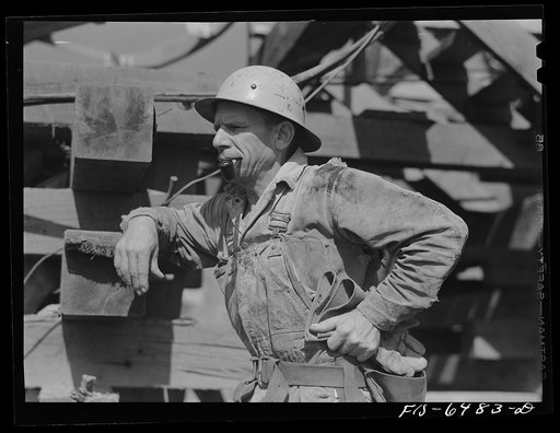 Fort Loudon [i.e., Loudoun] Dam, Tennessee (Tennessee Valley Authority (TVA)). Portrait of a workman