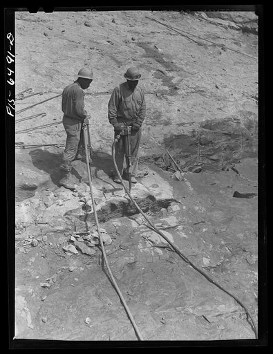 Fort Loudon [i.e., Loudoun] Dam, Tennessee (Tennessee Valley Authority (TVA)). Drillers at work