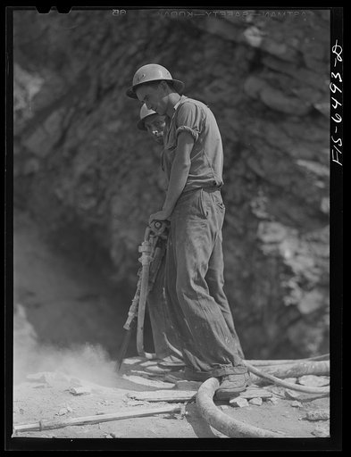 Fort Loudon [i.e., Loudoun] Dam, Tennessee (Tennessee Valley Authority (TVA)). Drillers at work