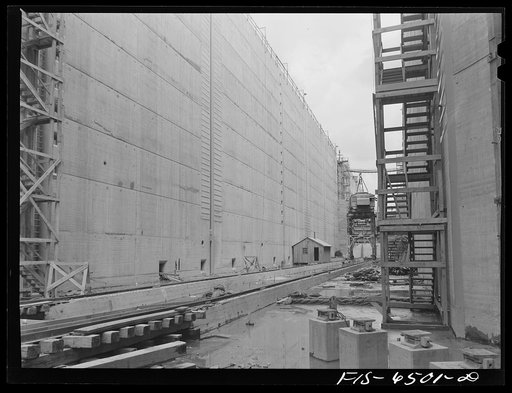 Untitled photo, possibly related to: Fort Loudon [i.e., Loudoun] Dam, Tennessee (Tennessee Valley Authority (TVA)). A lock under construction