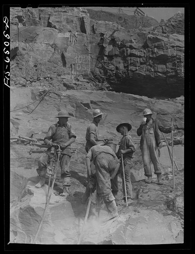 Fort Loudon [i.e., Loudoun] Dam, Tennessee (Tennessee Valley Authority (TVA)). Drillers at work