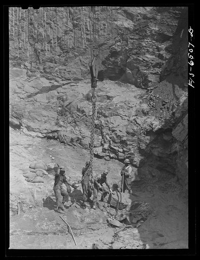 Fort Loudon [i.e., Loudoun] Dam, Tennessee (Tennessee Valley Authority (TVA)). Moving rock