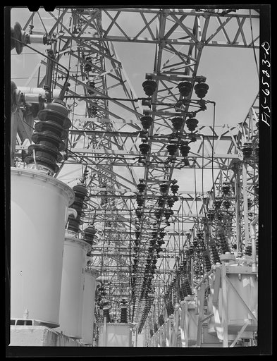 Untitled photo, possibly related to: Chickamauga Dam, Tennessee (Tennessee Valley Authority (TVA)). Switchyard