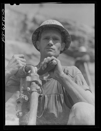 Fort Loudon [i.e., Loudoun] Dam, Tennessee (Tennessee Valley Authority (TVA)). Driller at work