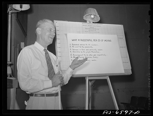Hayti, Missouri. President of the U.S. Rural Electrification Administration (REA) cooperative making a speech at the annual meeting
