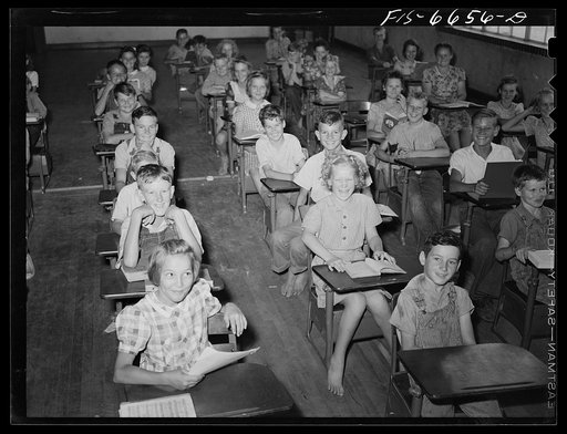 Untitled photo, possibly related to: Dunklin County, Missouri. Children in a consolidated rural school