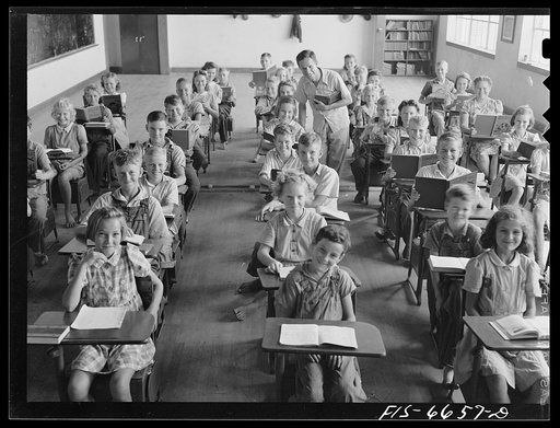 Untitled photo, possibly related to: Dunklin County, Missouri. Children in a consolidated rural school