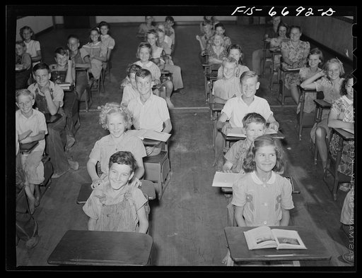 Dunklin County, Missouri. Children in a consolidated rural school