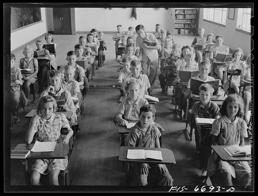 Dunklin County, Missouri. Children in a consolidated rural school