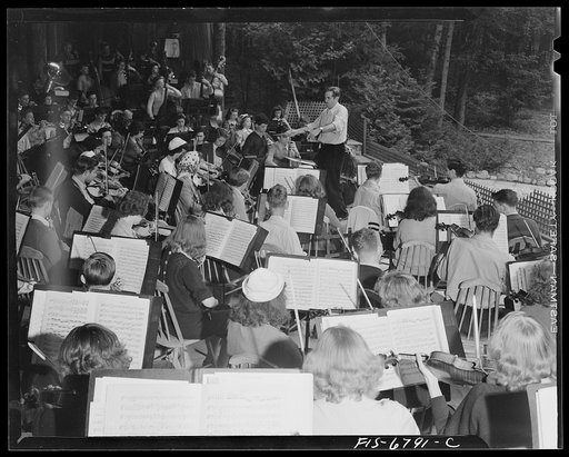 Untitled photo, possibly related to: Interlochen, Michigan. National music camp where 300 or more young musicians study symphonic music for eight weeks each summer. Symphony orchestra practicing