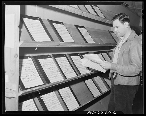 Interlochen, Michigan. National music camp where 300 or more young musicians study symphonic music for eight weeks each summer. Score sheets are distributed on racks in the music library