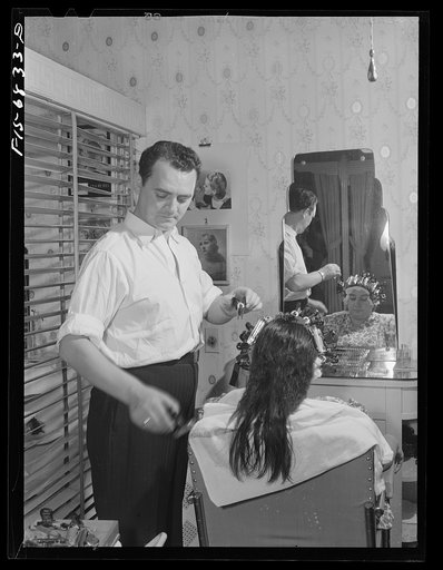 Untitled photo, possibly related to: New York, New York. Undoing a permanent hair wave at Francois de Paris, a hairdresser on Eighth Street