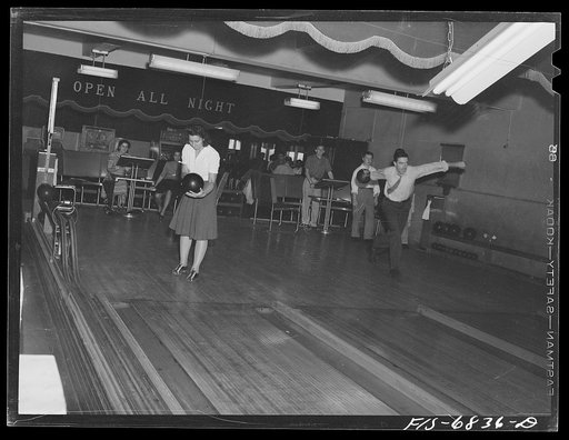 Untitled photo, possibly related to: New York, New York. Broadway bowling alley