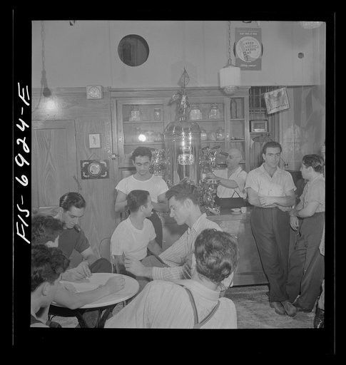 New York, New York. Italian-American cafe espresso shop on MacDougal Street where coffee and soft drinks are sold. The coffee machine cost one thousand dollars
