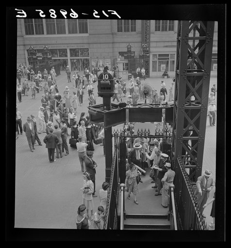 Untitled photo, possibly related to: New York, New York. Train gate at the Pennsylvania station