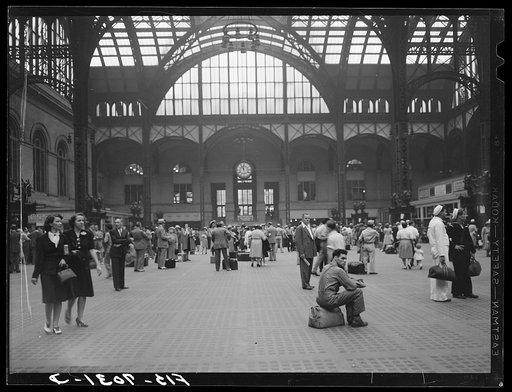 Untitled photo, possibly related to: New York, New York. Waiting for trains at the Pennsylvania railroad station