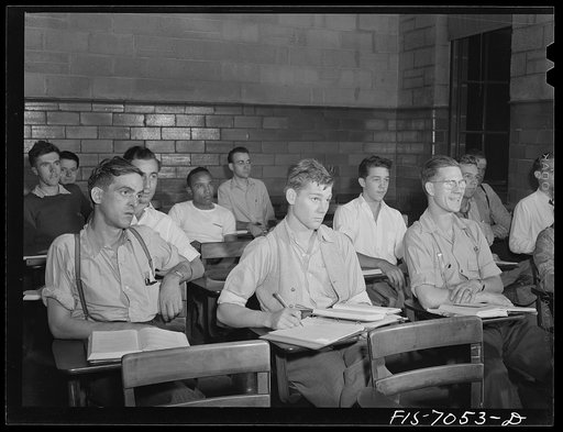 Detroit, Michigan. Class in fundamentals of radio under the defense training program sponsored by the United States government at the University of Detroit. Most of the students are already employed in war plants