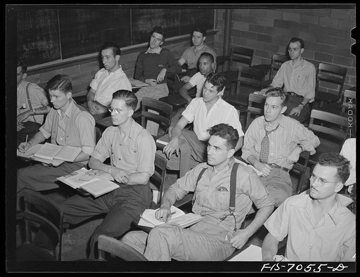 Detroit, Michigan. Class in fundamentals of radio under the defense training program sponsored by the United States government at the University of Detroit. Most of the students are already employed in war plants