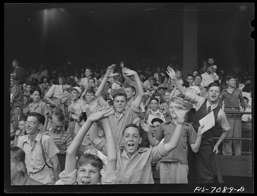 Detroit, Michigan. Kids at a ball game at Briggs Stadium