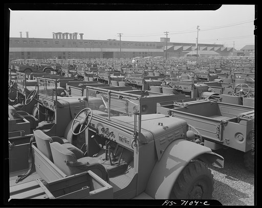 Chrysler Corporation. Dodge truck plant. Detroit, Michigan (vicinity). Hundreds of Dodge Army trucks awaiting delivery to the Army