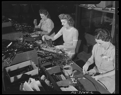 Detroit, Michigan (vicinity). Chrysler Corporation Dodge truck plant. With quick, nimble fingers, many women are doing their share to make sure that swift, powerful Dodge Army trucks keep coming off the production lines