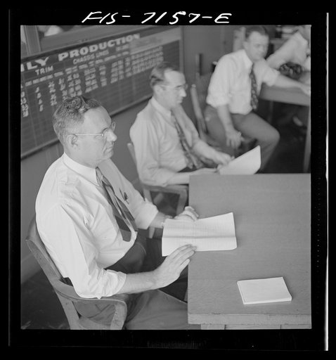 Detroit, Michigan (vicinity). Chrysler Corporation Dodge truck plant. Careful check is kept of every detail of production