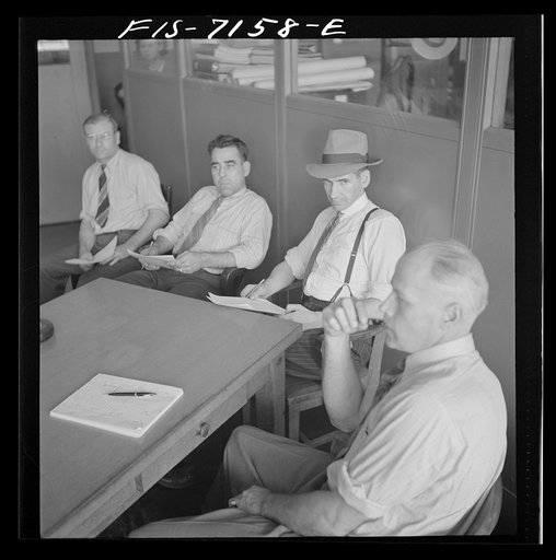Detroit, Michigan (vicinity). Chrysler Corporation Dodge truck plant. Many conferences over production schedules, blueprints, etc. are required to maintain the smooth steady flow of Dodge Army trucks from the production lines