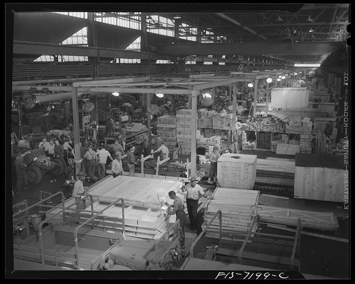 Detroit, Michigan (vicinity). Chrysler Corporation Dodge truck plant. Plant where crating takes place