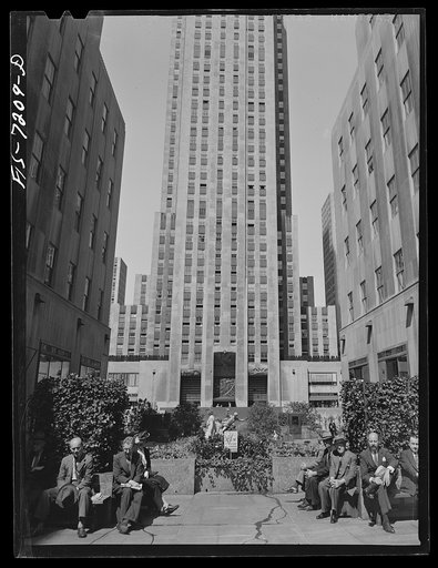 New York, New York. Central plaza of Rockefeller Center showing Victory Center