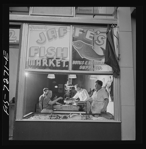 Untitled photo, possibly related to: New York, New York. Fish store in the Jewish section