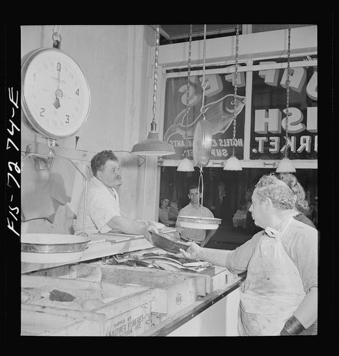 Untitled photo, possibly related to: New York, New York. Fish store in the Jewish section
