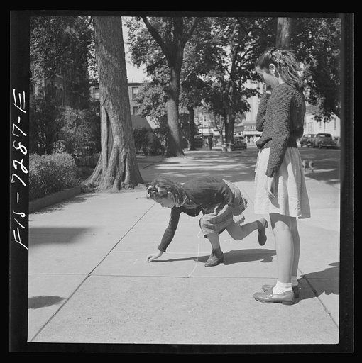 Untitled photo, possibly related to: New York, New York. Chinese-American girl playing hopscotch with American friends outside her home in Flatbush