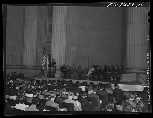 Untitled photo, possibly related to: Washington, D.C. International student assembly. Mrs. Franklin D. Roosevelt addressing the assembly