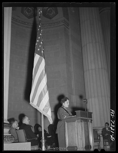 Washington, D.C. International youth assembly. Delegate from Russia addressing the convention is Luidmila Pavlickenko