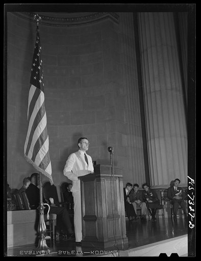 Washington, D.C. International youth assembly. A representative of the State Department addressing the assembly