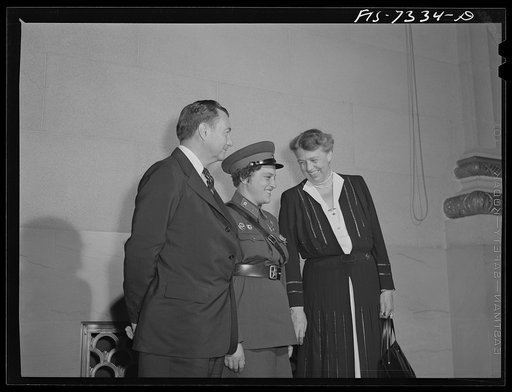 Washington, D.C. International youth assembly. Liudmila Pavlichenko, famous Russian sniper, with Mrs. Roosevelt and Justice Robert Jackson