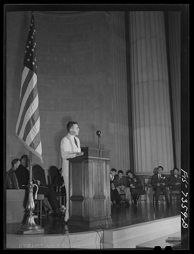 Untitled photo, possibly related to: Washington, D.C. International youth assembly. A representative of the State Department addressing the assembly