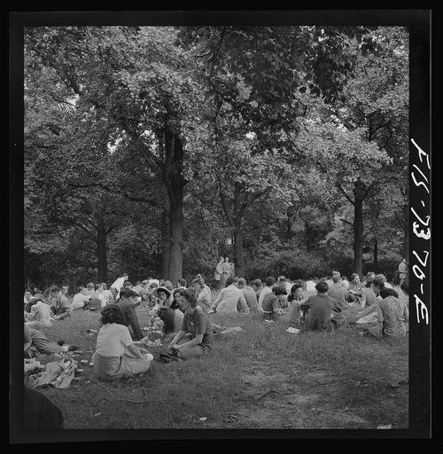 Washington, D.C. International youth assembly. Lucheon for delegates on the lawn at American University