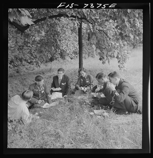 Untitled photo, possibly related to: Washington, D.C. International youth assembly. Luncheon for delegates on the lawn at American University