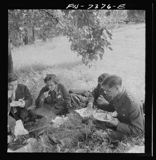 Untitled photo, possibly related to: Washington, D.C. International youth assembly. Luncheon for delegates on the lawn at American University