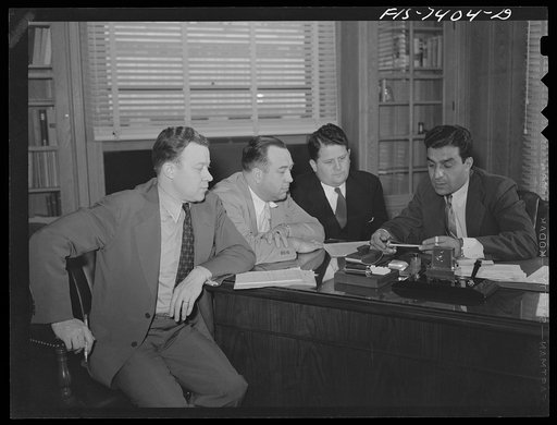 Detroit, Michigan. Officals of the United Automobile Workers (UAW). Left to right, Walter P. Reuther, vice-president; R.J. Thomas, president; Richard T. Frankensteen, vice-president; George Addes, secretary-treasurer