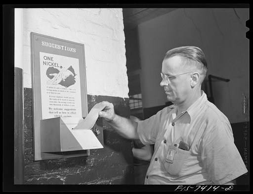 Detroit, Michigan. Suggestion box at the Allison Motors plant