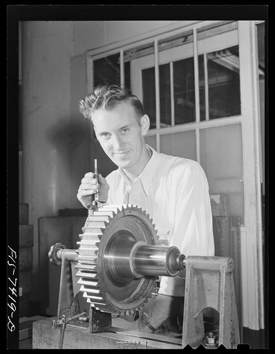 Detroit, Michigan. Gear inspector at the Allison Motors plant