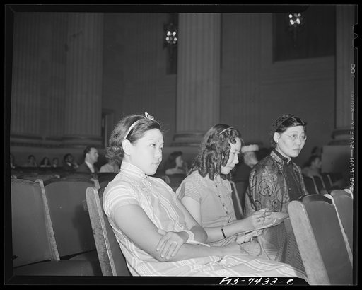 Washington, D.C. International student assembly. Betty Tang, a student at Radcliffe College; Li-En Lew, a student at Bryn Mawr College; Mrs. Lew, mother of Li-En Lew
