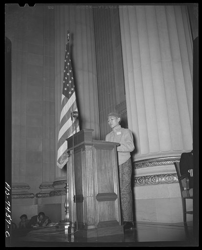 Washington, DC. International student assembly. Roden Kadir, delegate from the East Indies, a student at Catholic University, addressing on "Indonesian students in the war"
