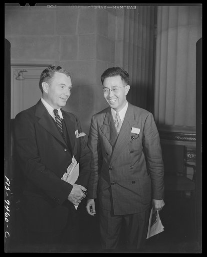 Washington, D.C. International student assembly. Hung-Ti Chu, head of the Chinese delegation and Robert H. Jackson, associate justice of the U.S. Supreme Court