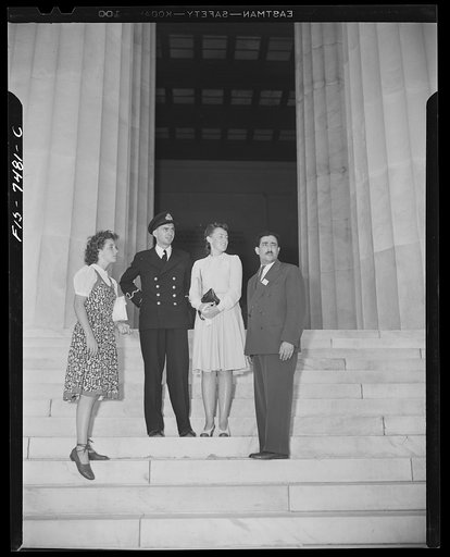 Washington, D.C. International student assembly. Diana Mowrer, a U.S. delegate, a student at Wellesley College; Sub Lieutenant Richard Miles of Great Britain; Barbro Skagerlind, a delegate from Sweden; Abd El Hamid Zaki, a delegate from Egypt