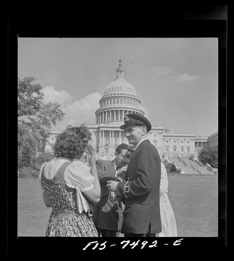 Washington, D.C. International student assembly. Diana Mowrer, of the U.S.;  Abd El Hamid Zaki, of Egypt; and Sub Lieutenant Richard Miles of Great Britain on the Capitol
