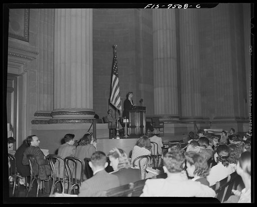 Washington, D.C. International student assembly. Mrs. Franklin D. Roosevelt addressing the assembly