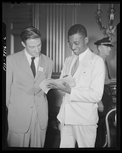 Untitled photo, possibly related to: Washington, D.C. International student assembly. Ian McGregor, a delegate from Australia, and Julius B.C. Etuda Okala, a delegate from Nigeria